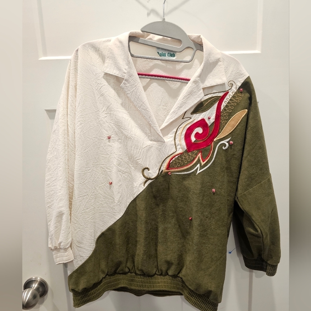 Palm Club Vintage Embroidered Pullover Sweatshirt Blouse Retro 80s 90s Women’s M